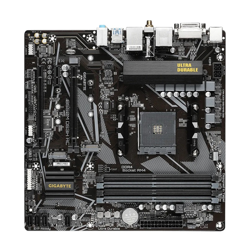 Gigabyte B550M DS3H AC AM4 Ryzen mATX Motherboard, 4x DDR4, 3x PCI-e, 2x M.2, 4x SATA III, RAID 0/1/10, 4x USB 3.2, 4x USB 2.0 Gigabyte B550M DS3H AC AM4 Ryzen mATX Motherboard, 4x DDR4, 3x PCI-e, 2x M.2, 4x SATA III, RAID 0/1/10, 4x USB 3.2, 4x USB 2.0
